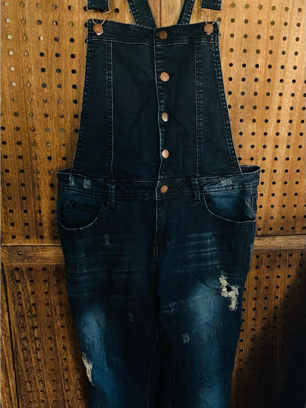 Woman’s  Dark Indigo Denim Overalls - Casual Button-Front Jeans Size L